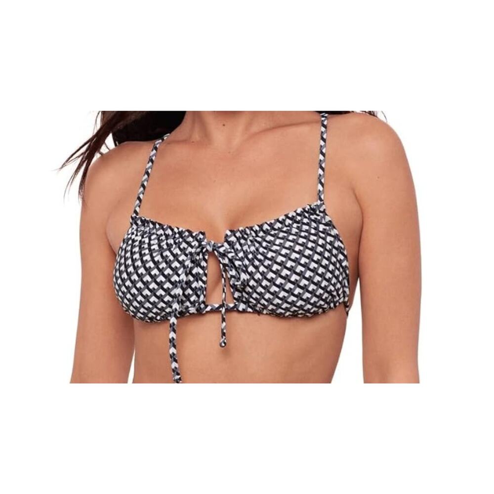 Sports Illustrated Ruffle Cutout Bralette Bikini Top Black White Geometric XL - Picture 4 of 4